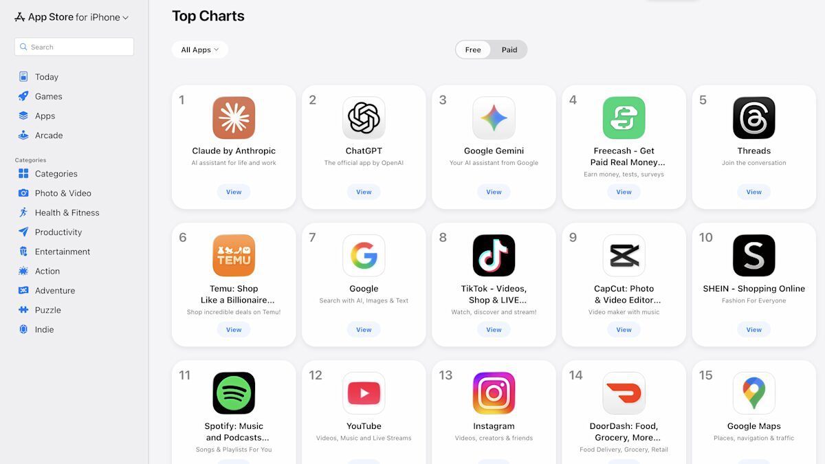 Claude AI Chatbot Tops App Store