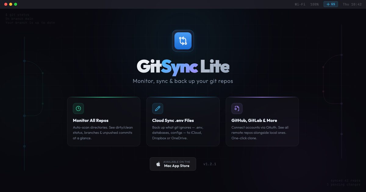 GitSync Lite macOS: Git Repo Monitor & Cloud Backup Tool